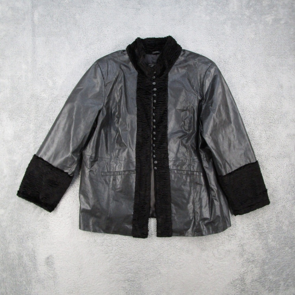 Terry Lewis Classic Luxuries Black Genuine Leather Faux Fur Trim Jacket Womens